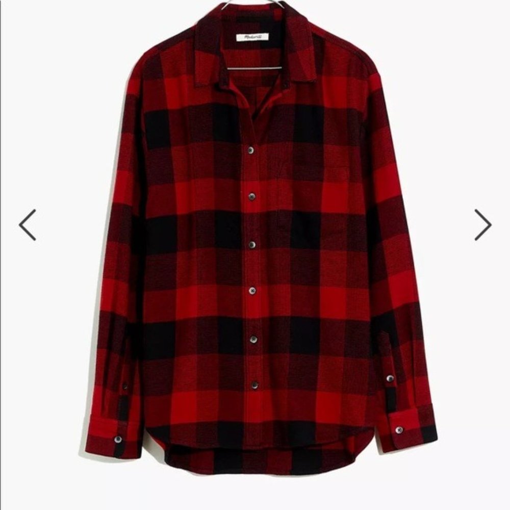 Madewell Flannel Side-Button Oversized Ex-Boyfriend Shirt in Buffalo Check